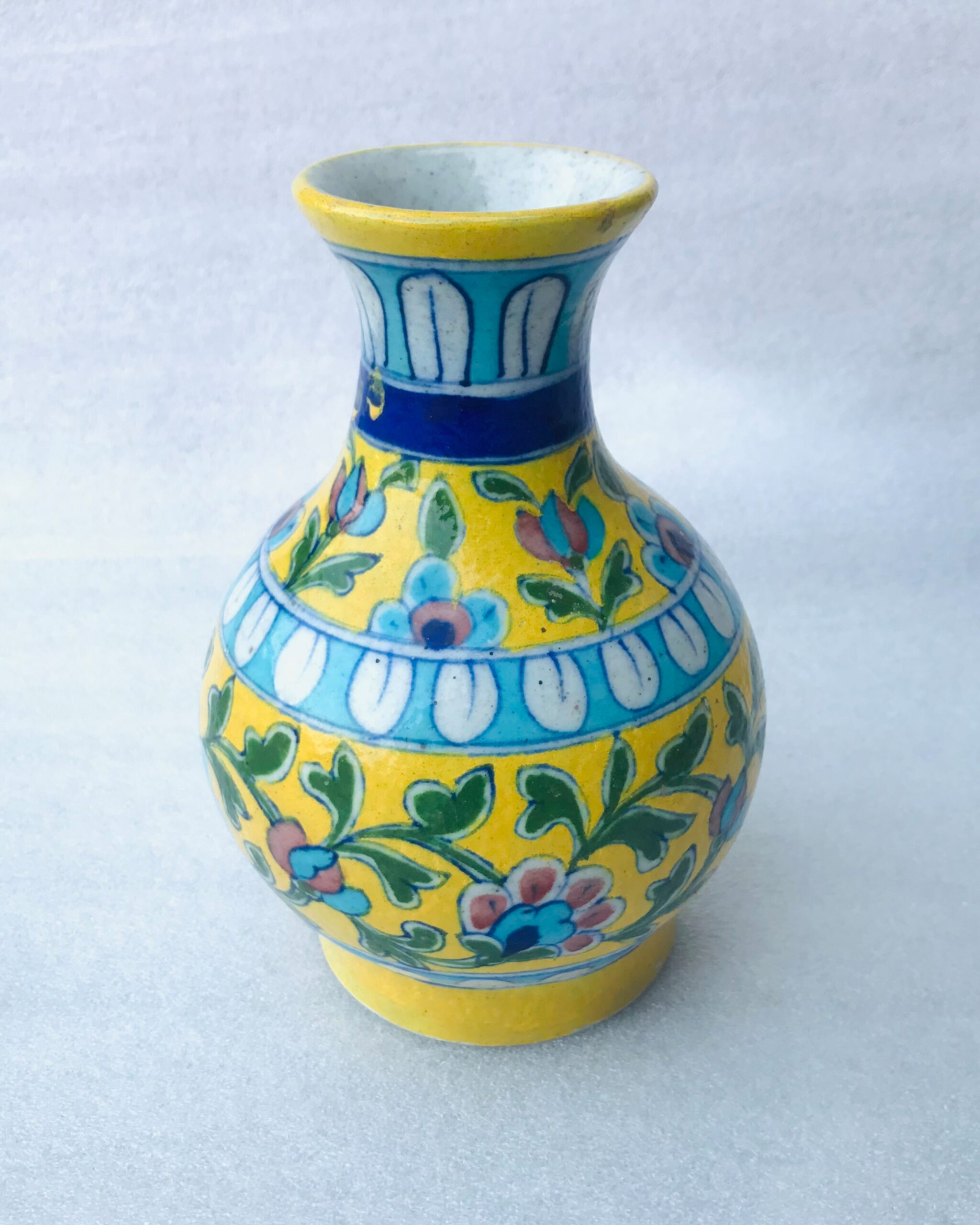 Blue Pottery Floral Vase with Hand-painted Design – Jaipur Handicraft Flower Pot