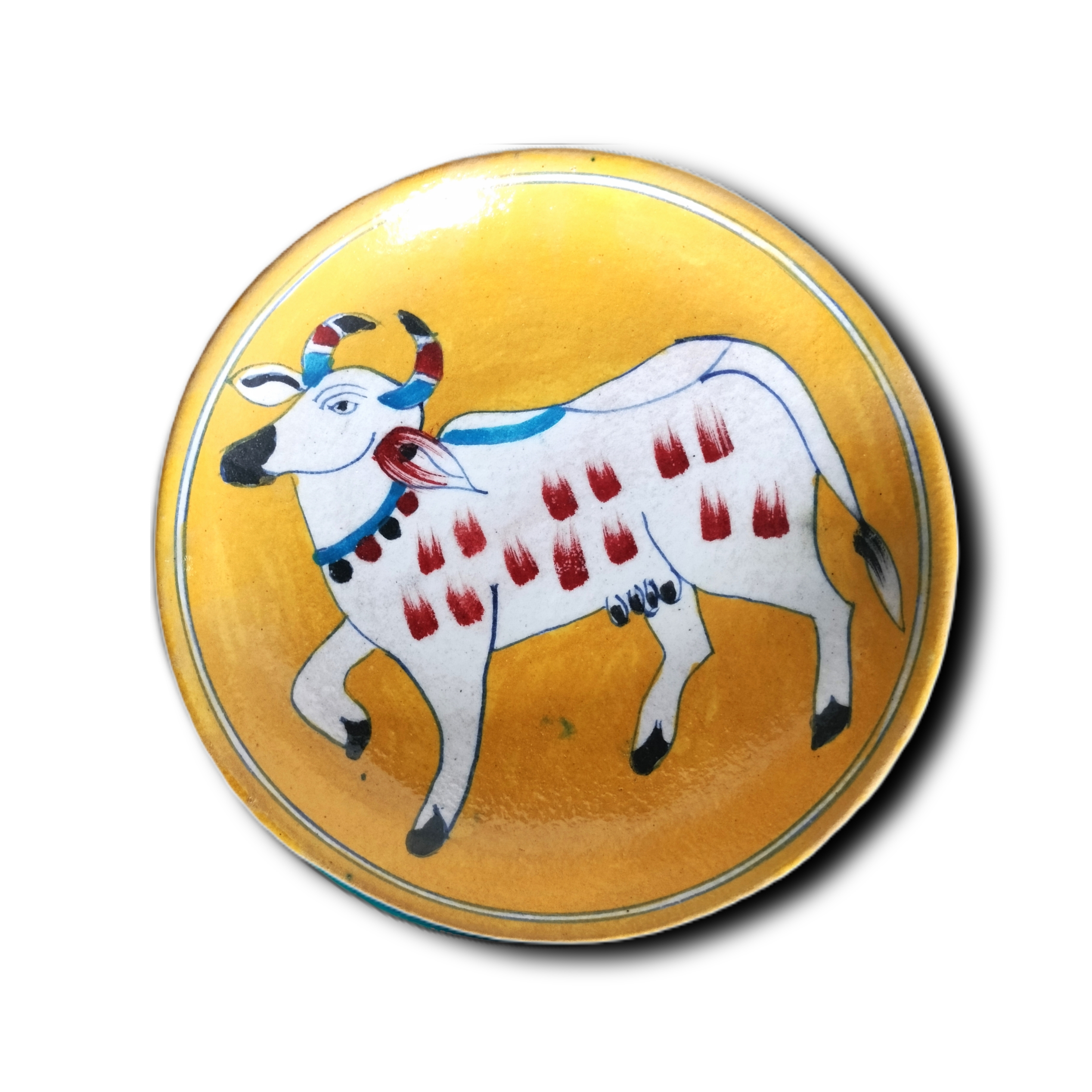 Blue Pottery Decorative Plate with Hand-painted Cow Design – Jaipur Handicraft